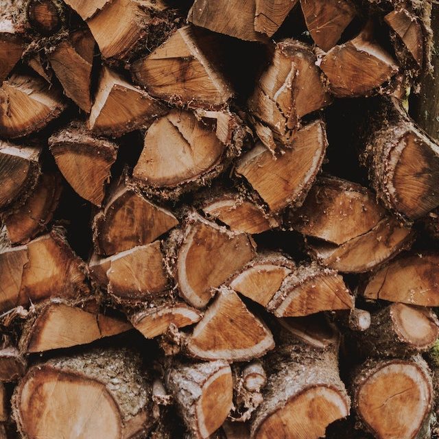 Træstammer der er skåret op til brænde
